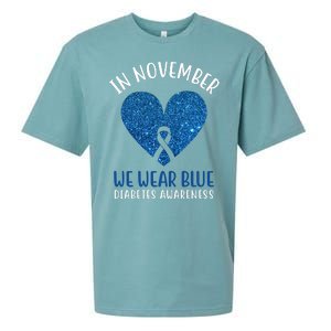 In November We Wear Blue Diabetes Awareness Heart Ribbon Sueded Cloud Jersey T-Shirt