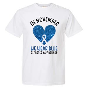 In November We Wear Blue Diabetes Awareness Heart Ribbon Garment-Dyed Heavyweight T-Shirt