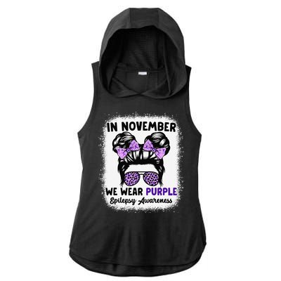 In November We Wear Purple Epilepsy Awareness Women Epilepsy Gift Ladies PosiCharge Tri-Blend Wicking Draft Hoodie Tank