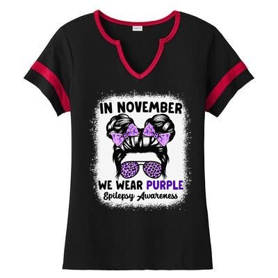 In November We Wear Purple Epilepsy Awareness Women Epilepsy Gift Ladies Halftime Notch Neck Tee