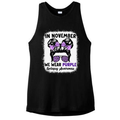 In November We Wear Purple Epilepsy Awareness Women Epilepsy Gift Ladies PosiCharge Tri-Blend Wicking Tank