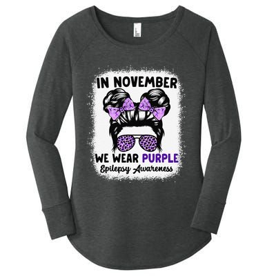 In November We Wear Purple Epilepsy Awareness Women Epilepsy Gift Women's Perfect Tri Tunic Long Sleeve Shirt