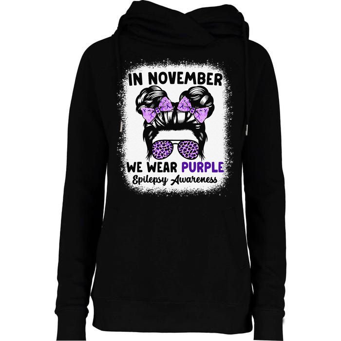 In November We Wear Purple Epilepsy Awareness Women Epilepsy Gift Womens Funnel Neck Pullover Hood