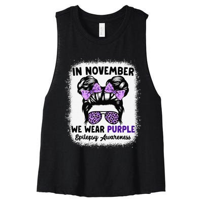 In November We Wear Purple Epilepsy Awareness Women Epilepsy Gift Women's Racerback Cropped Tank