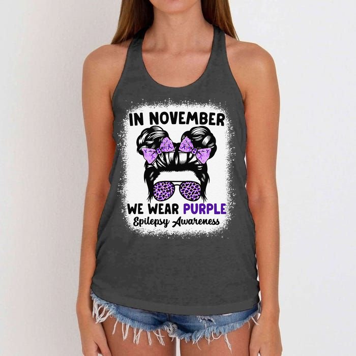 In November We Wear Purple Epilepsy Awareness Women Epilepsy Gift Women's Knotted Racerback Tank