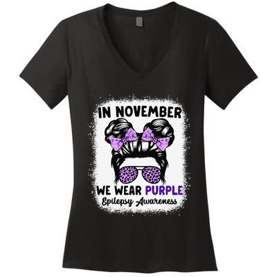 In November We Wear Purple Epilepsy Awareness Women Epilepsy Gift Women's V-Neck T-Shirt