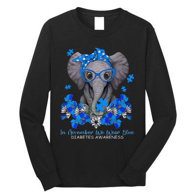 In November We Wear Blue Elephant Diabetes Awareness Gifts Long Sleeve Shirt