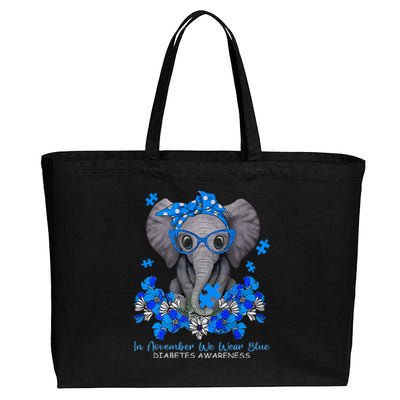 In November We Wear Blue Elephant Diabetes Awareness Gifts Cotton Canvas Jumbo Tote