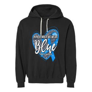 In November We Wear Blue Diabetes Awareness Month Leopard Garment-Dyed Fleece Hoodie