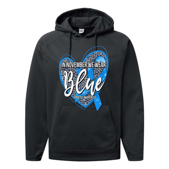 In November We Wear Blue Diabetes Awareness Month Leopard Performance Fleece Hoodie