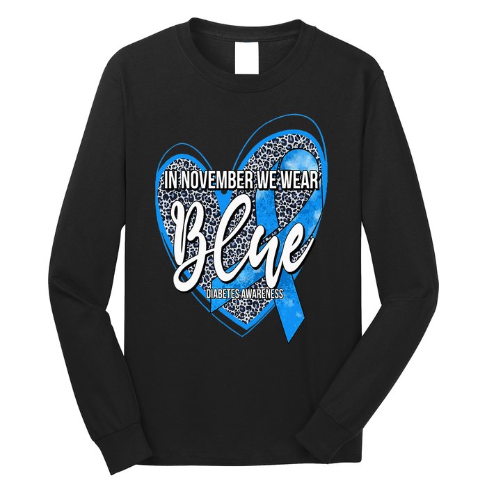 In November We Wear Blue Diabetes Awareness Month Leopard Long Sleeve Shirt