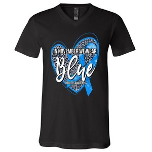 In November We Wear Blue Diabetes Awareness Month Leopard V-Neck T-Shirt