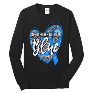 In November We Wear Blue Diabetes Awareness Month Leopard Tall Long Sleeve T-Shirt