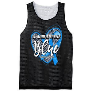 In November We Wear Blue Diabetes Awareness Month Leopard Mesh Reversible Basketball Jersey Tank