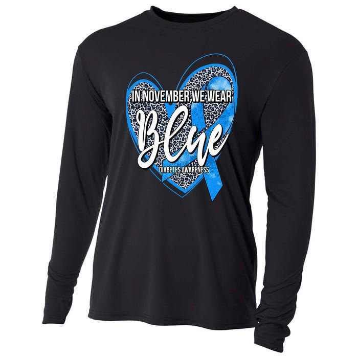 In November We Wear Blue Diabetes Awareness Month Leopard Cooling Performance Long Sleeve Crew