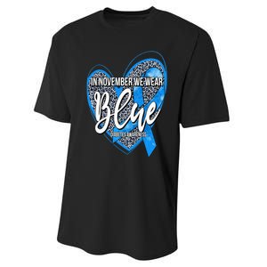 In November We Wear Blue Diabetes Awareness Month Leopard Performance Sprint T-Shirt