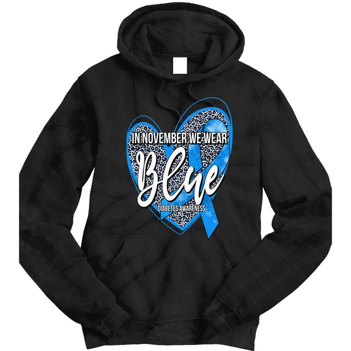 In November We Wear Blue Diabetes Awareness Month Leopard Tie Dye Hoodie