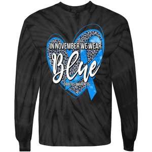 In November We Wear Blue Diabetes Awareness Month Leopard Tie-Dye Long Sleeve Shirt