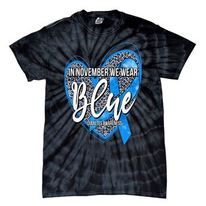 In November We Wear Blue Diabetes Awareness Month Leopard Tie-Dye T-Shirt