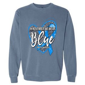 In November We Wear Blue Diabetes Awareness Month Leopard Garment-Dyed Sweatshirt