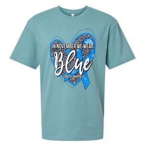 In November We Wear Blue Diabetes Awareness Month Leopard Sueded Cloud Jersey T-Shirt