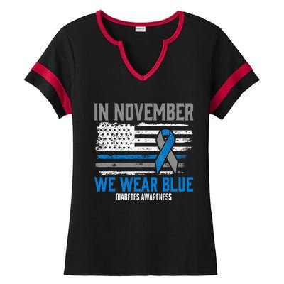 In November We Wear Blue T1D T2D Diabetic Diabetes Awareness Ladies Halftime Notch Neck Tee