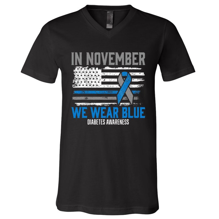 In November We Wear Blue T1D T2D Diabetic Diabetes Awareness V-Neck T-Shirt