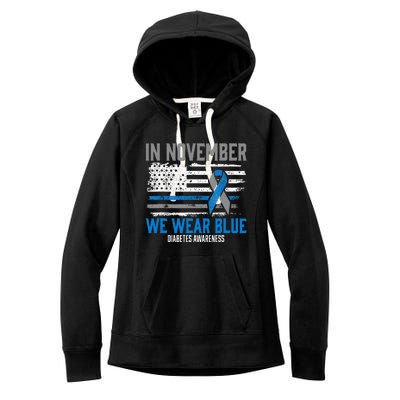 In November We Wear Blue T1D T2D Diabetic Diabetes Awareness Women's Fleece Hoodie