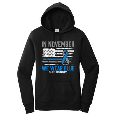 In November We Wear Blue T1D T2D Diabetic Diabetes Awareness Women's Pullover Hoodie