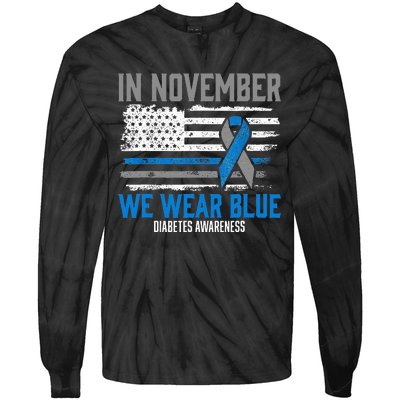 In November We Wear Blue T1D T2D Diabetic Diabetes Awareness Tie-Dye Long Sleeve Shirt