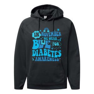 In November We Wear Blue Rainbow Ribbon Diabetes Awareness Performance Fleece Hoodie