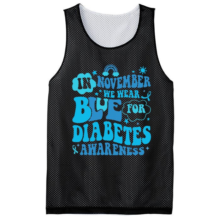 In November We Wear Blue Rainbow Ribbon Diabetes Awareness Mesh Reversible Basketball Jersey Tank