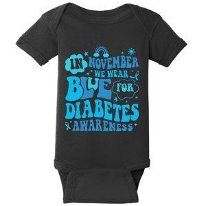 In November We Wear Blue Rainbow Ribbon Diabetes Awareness Baby Bodysuit