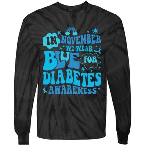 In November We Wear Blue Rainbow Ribbon Diabetes Awareness Tie-Dye Long Sleeve Shirt