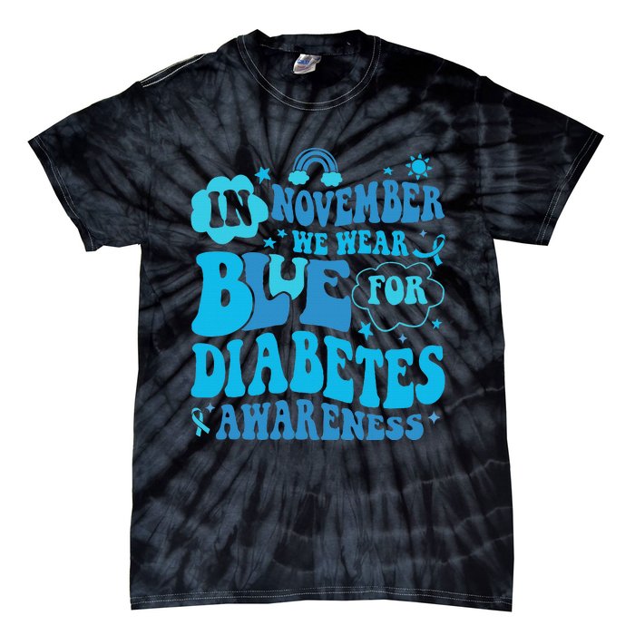 In November We Wear Blue Rainbow Ribbon Diabetes Awareness Tie-Dye T-Shirt