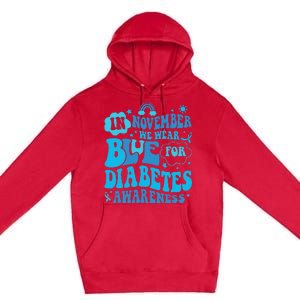 In November We Wear Blue Rainbow Ribbon Diabetes Awareness Premium Pullover Hoodie