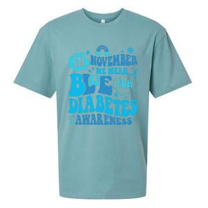 In November We Wear Blue Rainbow Ribbon Diabetes Awareness Sueded Cloud Jersey T-Shirt