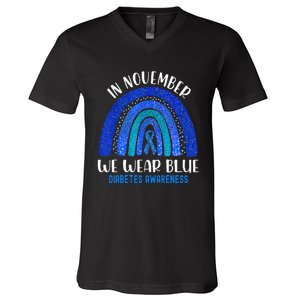 In November We Wear Blue Rainbow Diabetes Awareness V-Neck T-Shirt