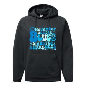 In November We Wear Blue Groovy Diabetic Diabetes Awareness Performance Fleece Hoodie