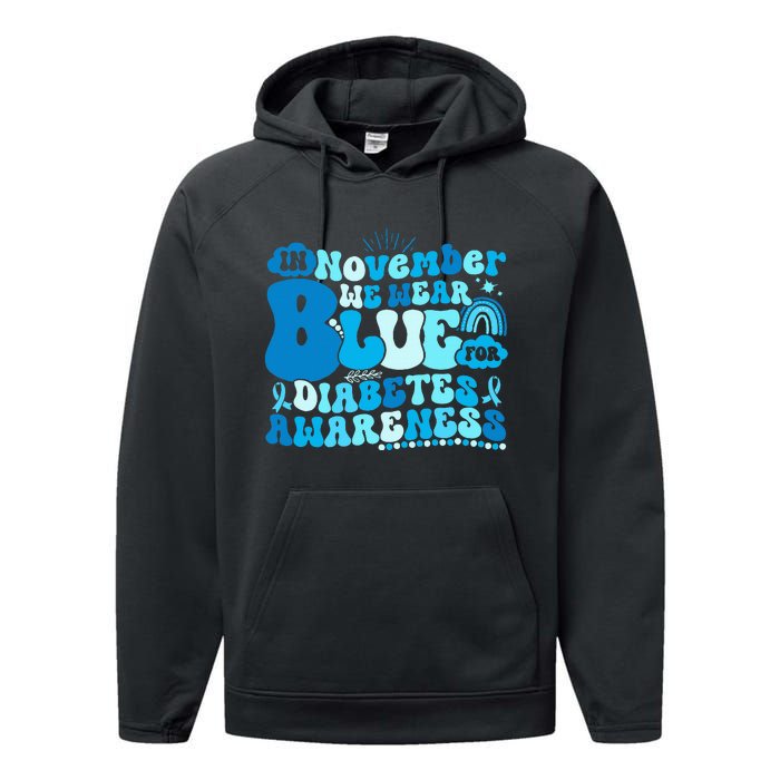 In November We Wear Blue Groovy Diabetic Diabetes Awareness Performance Fleece Hoodie