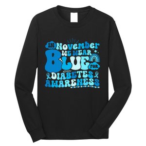 In November We Wear Blue Groovy Diabetic Diabetes Awareness Long Sleeve Shirt