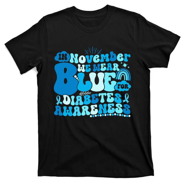 In November We Wear Blue Groovy Diabetic Diabetes Awareness T-Shirt