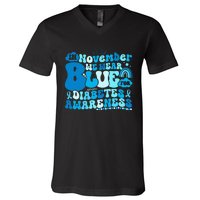 In November We Wear Blue Groovy Diabetic Diabetes Awareness V-Neck T-Shirt