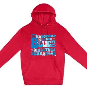 In November We Wear Blue Groovy Diabetic Diabetes Awareness Premium Pullover Hoodie