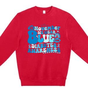 In November We Wear Blue Groovy Diabetic Diabetes Awareness Premium Crewneck Sweatshirt