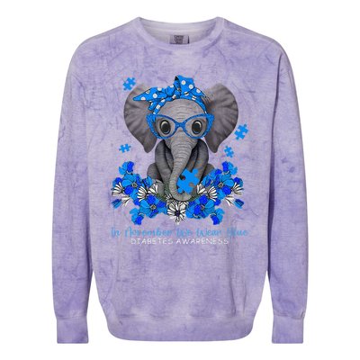 In November We Wear Blue Elephant Diabetes Awareness Gifts Colorblast Crewneck Sweatshirt