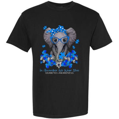 In November We Wear Blue Elephant Diabetes Awareness Gifts Garment-Dyed Heavyweight T-Shirt