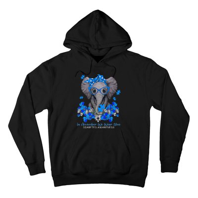 In November We Wear Blue Elephant Diabetes Awareness Gifts Hoodie