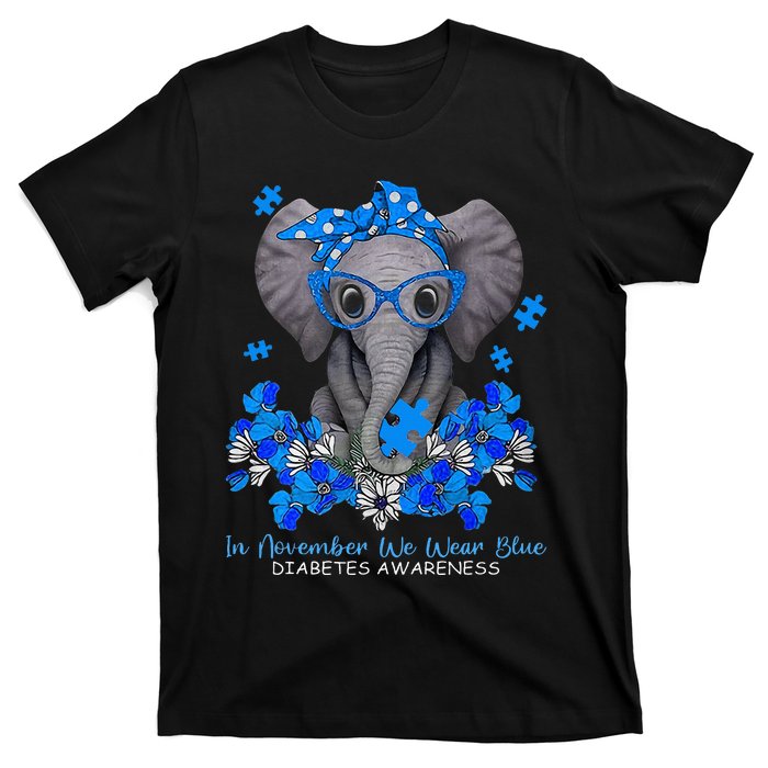 In November We Wear Blue Elephant Diabetes Awareness Gifts T-Shirt