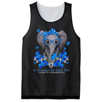 In November We Wear Blue Elephant Diabetes Awareness Gifts Mesh Reversible Basketball Jersey Tank